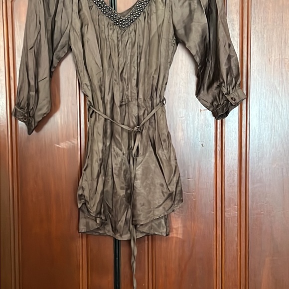 Forever 21 Brown Beaded N Neck Tie Back 3/4 Sleeve Size SP - Picture 3 of 13